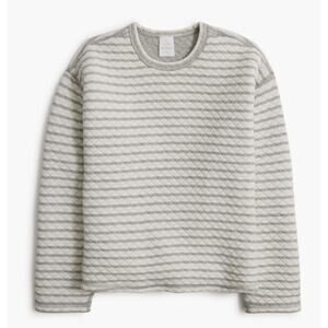 J.Crew Reversible Quilted Pullover Sweater WMNS M Heather Graphite Ivory Stripe